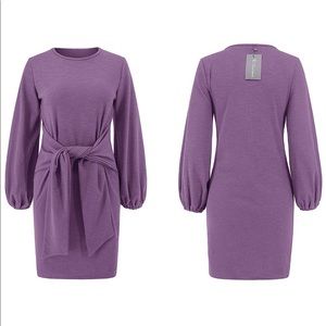 Purple Tie-Waist Knit Dress
